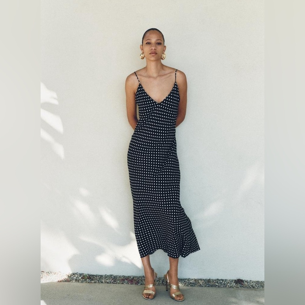 Zara Black Polka Dot Midi Slip Dress